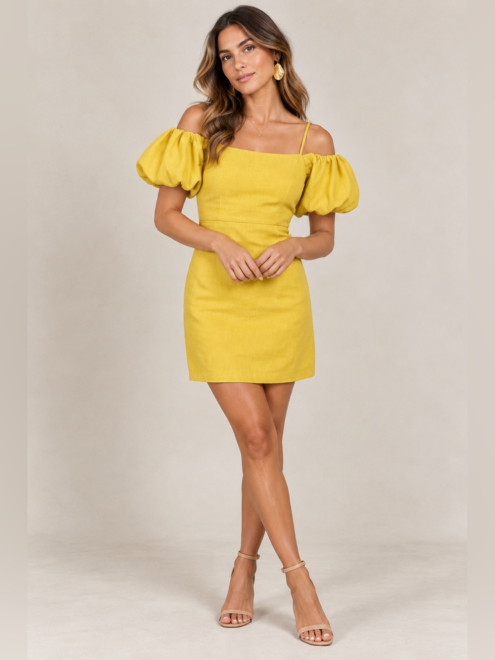 Let Me Be Slim Off-The-Shoulder Puff-Sleeve Dress